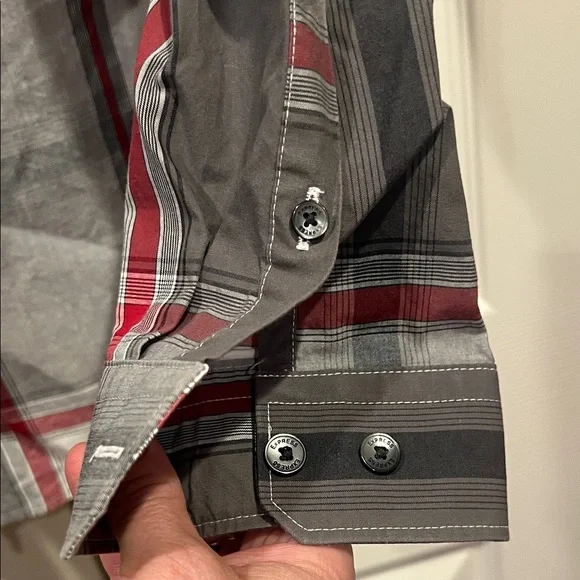 Express Men's Checkered Shirt - Charcoal, Crimson, and Ivory - Picture 7 of 10